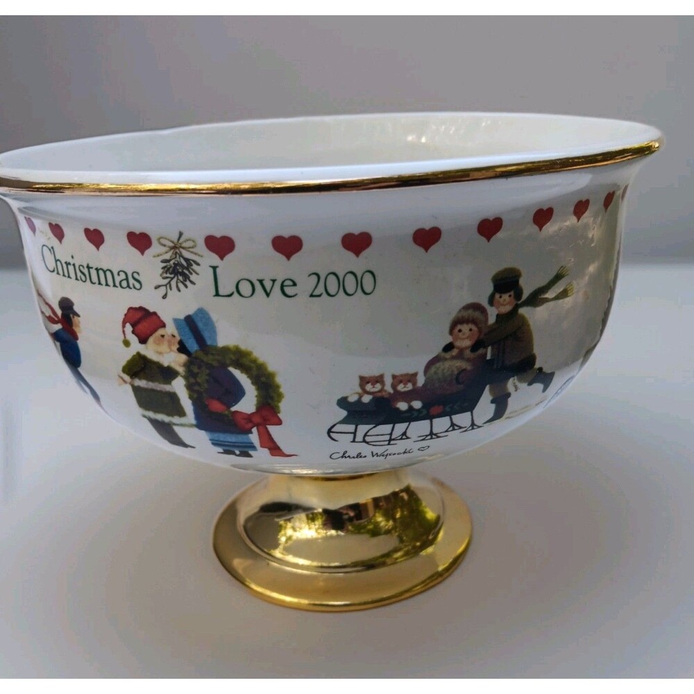Charles Wysocki Christmas Love 2000 Pedestal Bowl Christmas Scenes Teleflora